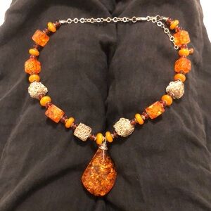 Elegant Orange gemstone and silver Necklace